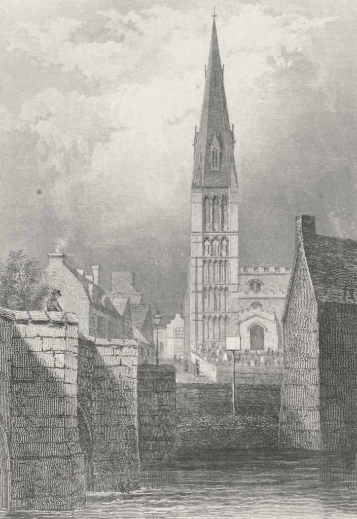 LINCS. St Mary's Church, Stamford. Saunders bridge 1836 old antique print